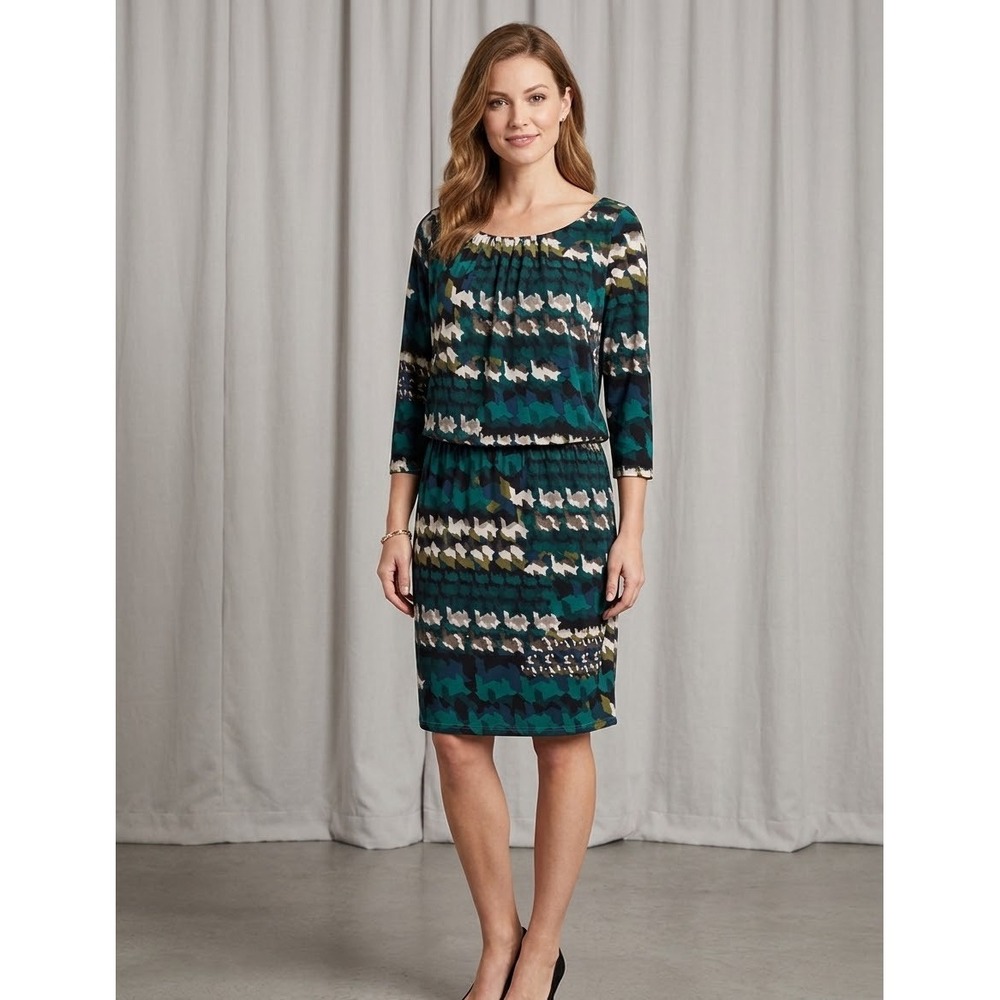 Tiana B Sheath Dress Women Size 8 Teal Geometric New